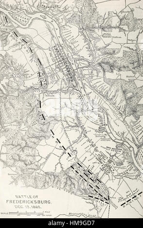 Mappa della Battaglia di Fredricksburg - Dicembre 13, 1862. USA LA GUERRA CIVILE Foto Stock