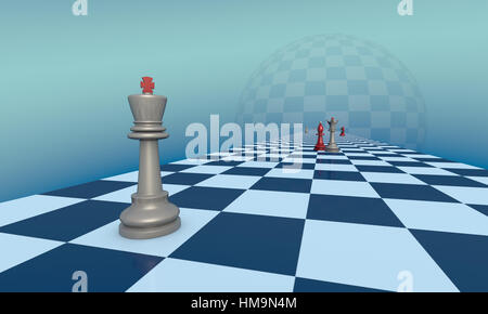Pezzi di scacchi su un fantastico sfondo turchese. Scena lirica. illustrazione 3d. Disponibile in alta risoluzione e in diversi formati. Rendering 3D Foto Stock
