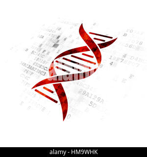 Concetto di salute: pixel rosso icona di DNA su sfondo digitale Foto Stock