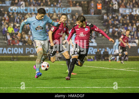 Vigo, Spagna. 2° febbraio 2017. La Copa del Rey semi-match finale tra il Real Club Celta de Vigo e Deportivo Alaves in Balaidos stadium, Vigo. Credito: Brais Seara/Alamy Live News Foto Stock