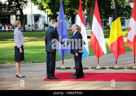 Il principe reggente del Liechtenstein Alois incontra Presidente Gauck nel settembre del XVIII 2014 a Bad Doberan, Germania. Foto Stock