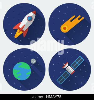Icone di spazio con lunga ombra Illustrazione Vettoriale