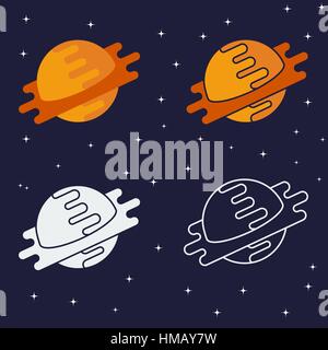 Piatto e linea logo Saturno Illustrazione Vettoriale