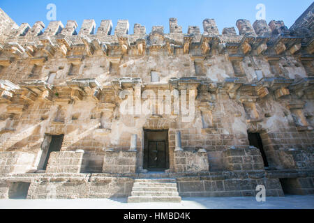 Parte dell'anfiteatro romano di Aspendos, Belkiz, Antalya, Turchia Foto Stock