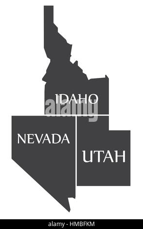 Idaho - Nevada - Utah Mappa etichettati illustrazione nero Illustrazione Vettoriale
