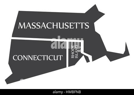 Massachusetts - Connecticut - Rhode Island Map marcato illustrazione nero Illustrazione Vettoriale