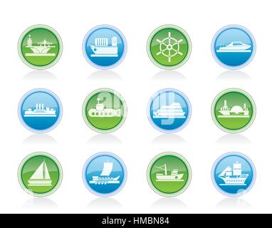 Diversi tipi di imbarcazioni e navi icone - Vettore icona impostare Illustrazione Vettoriale