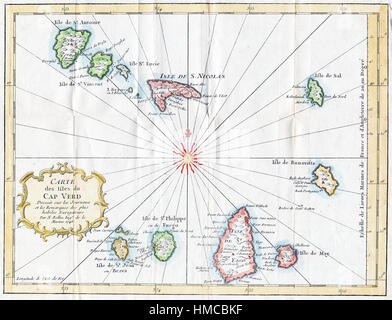 1757 attraente Bellin Mappa di Isole di Capo Verde Foto Stock