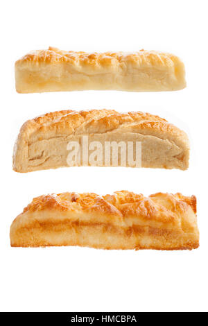Tre diverse forme di pane isolato su uno sfondo bianco Foto Stock