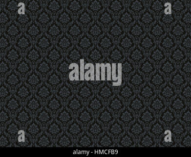 Nero carta da parati damascata con royal motivi floreali Foto Stock