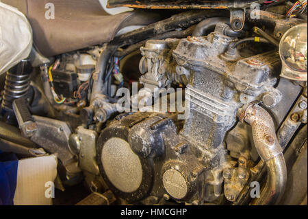 Motore in moto su un classico Kawasaki. Foto Stock