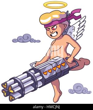 Cupido cuori di tiro con pistola futuristica. Illustrazione Vettoriale