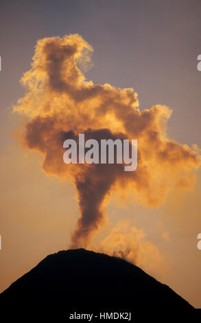 Eruzione del vulcano Arenal a sunrise. Parco Nazionale Arenal, Costa Rica Foto Stock