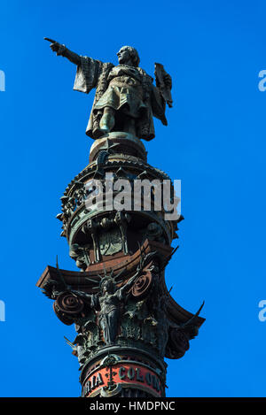 Il monumento di Colombo a La Porta de la Pau square, Barcelona, Spagna. Foto Stock