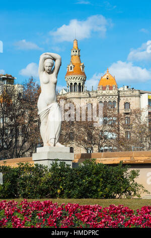 Viste da Plaza Catalunya a Casa Rocamora sul Passeig de Gracia, Barcellona, in Catalogna, Spagna. Foto Stock