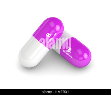 3D rendering di B1 Vitamina pillole isolate su sfondo bianco Foto Stock