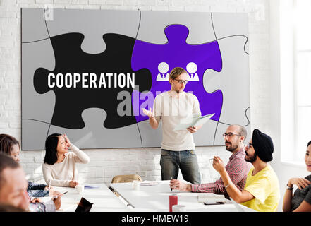 La creazione di un Team Collaboration Partenrship concetto di cooperazione Foto Stock