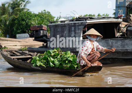 Delta del Mekong, Vietnam - 10 ottobre: Vietnamise donne in barca sul fiume Mekong. Il Vietnam il 10 ottobre 2010 Foto Stock