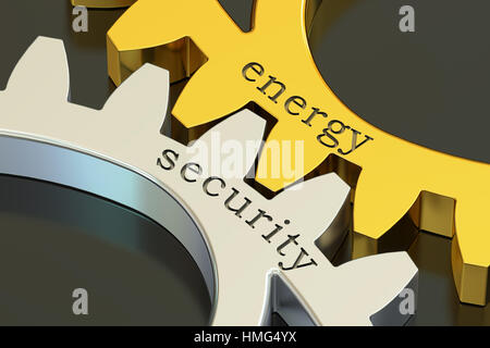 Energia il concetto di sicurezza sulle ruote dentate, rendering 3D Foto Stock