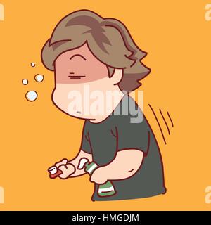 Sleepy boy utilizzando uno spazzolino da denti Illustrazione Vettoriale
