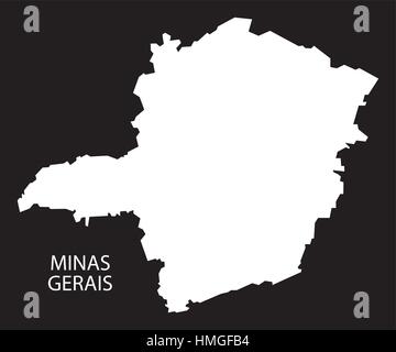 Minas Gerais Brasile Mappa black silhouette invertito Illustrazione Vettoriale