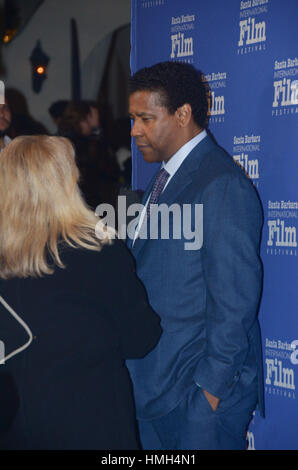 Santa Barbara, Stati Uniti d'America. 2° febbraio 2017. Denzel Washington assiste la XXXII Santa Barbara International Film Festival presso il Teatro di Arlington a Santa Barbara, California. Credito: la foto di accesso/Alamy Live News Foto Stock