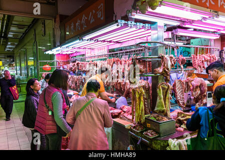 Macelleria a Wan Chai nel mercato di Hong Kong Foto Stock