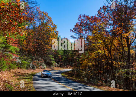 Blue Ridge Parkway. Auto sportiva su Blue Ridge Parkway, profondo divario, North Carolina, STATI UNITI D'AMERICA Foto Stock