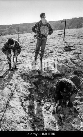 Army Bomb Disposal team che si occupano di alcuni ordigni di guerra mondiale due inesplosi trovati a Kingley vale la Riserva Naturale, vicino a Chichester, West Sussex Foto Stock