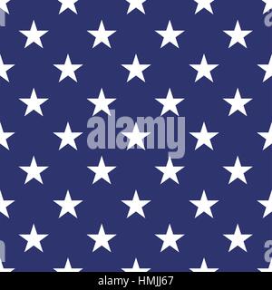 USA patriottica seamless pattern. Bandiera americana simboli e colori. Sfondo per il 4 luglio negli Stati Uniti il giorno di indipendenza. Stelle bianche su sfondo blu. Illustrazione Vettoriale