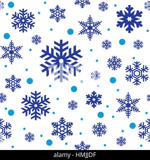 Motivo senza cuciture di fiocchi di neve blu su sfondo bianco. Texture di avvolgimento stilizzata per le nevicate. Sfondo invernale. Vettore di neve in caduta EPS8 Illustrazione Vettoriale