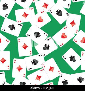 Modello senza giunture di aces giocare a carte. Il gioco d'azzardo ripetendo texture con casualmente posizionati carte da poker. EPS8 illustrazione vettoriale. Illustrazione Vettoriale