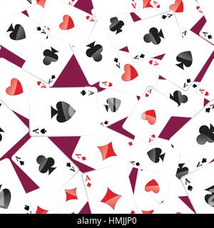 Modello senza giunture di aces giocare a carte. Il gioco d'azzardo ripetendo texture con casualmente posizionati carte da poker. EPS8 illustrazione vettoriale. Illustrazione Vettoriale
