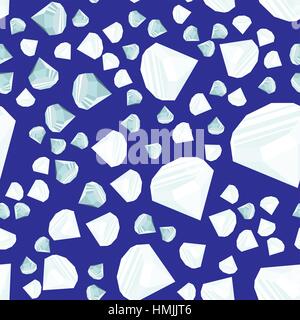 Diamanti casualmente posizionati su sfondo blu seamless pattern. Crystal clear gioielli brillante ripetendo la texture. EPS8 illustrazione vettoriale. Illustrazione Vettoriale