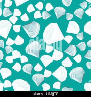 Diamanti casualmente posizionati su sfondo verde seamless pattern. Crystal clear gioielli brillante ripetendo la texture. EPS8 illustrazione vettoriale. Illustrazione Vettoriale