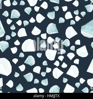 Diamanti casualmente posizionati su sfondo scuro seamless pattern. Crystal clear gioielli brillante ripetendo la texture. EPS8 illustrazione vettoriale. Illustrazione Vettoriale