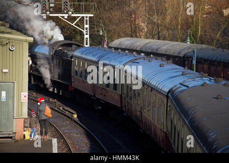 Santa di treno sulla North York Moors stream treno da Pickerting, North Yorkshire, Regno Unito Foto Stock