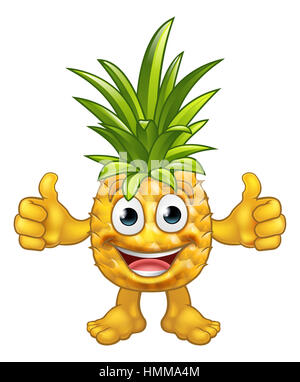 Un frutto ananas carattere mascotte cartoon dando un pollice in alto Foto Stock