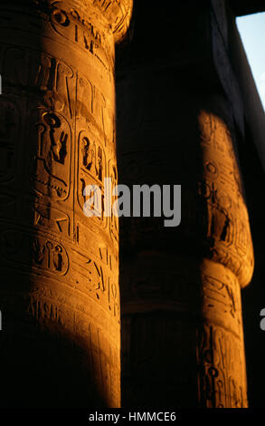 Pilastri nella grande Hypostyle Hall, Tempio di Karnak Luxor Egitto. Foto Stock