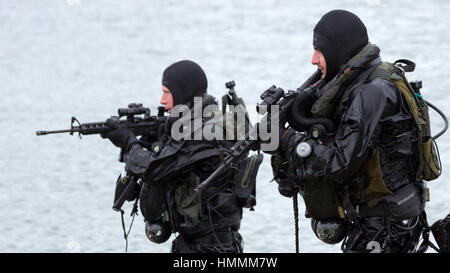 DEN Helder, Paesi Bassi - 23 giugno: Olandese delle forze speciali durante un assalto anfibio demo durante la marina olandese giorni a giugno 23, 2013 in Den Helde Foto Stock