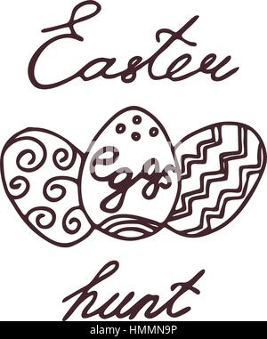 Uovo di Pasqua Caccia. Pasqua etichetta lettering design. Vacanza retrò badge. Disegnata a mano emblema. Isolato. Festa religiosa segno di progettazione per il web, stampa Illustrazione Vettoriale