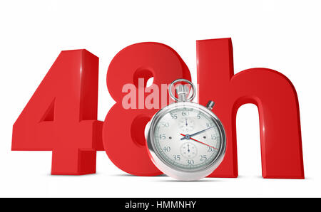 Consegna rapida concetto con parole 48 ore e un cronometro isolati su sfondo bianco. - 3D Render Foto Stock