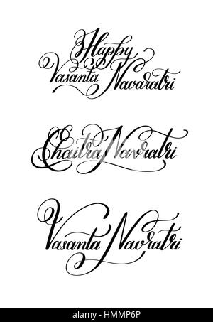 Set di Felice Vasanta Navaratri scritto a mano scritte iscrizione alla indian vacanze di primavera, calligrafia illustrazione vettoriale collection Illustrazione Vettoriale