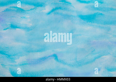 Acquerelli astratti sfondo in blu e riflessi violacei Foto Stock