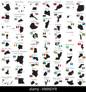 Paesi dell Africa con bordi, bandiere e capitelli Illustrazione Vettoriale