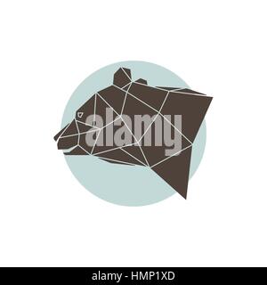 Geometrica astratta orso marrone testa con vista laterale. Illustrazione Vettoriale. Illustrazione Vettoriale