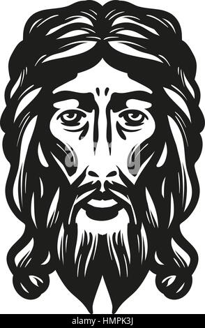 Volto di Gesù isolato su sfondo bianco. Illustrazione Vettoriale Illustrazione Vettoriale