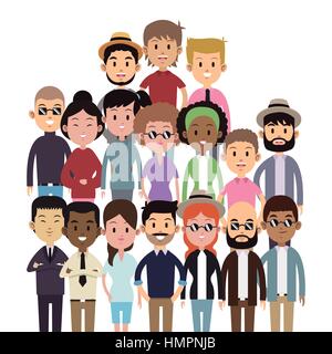 Grande gruppo di persone multi-cultura moda etnica Illustrazione Vettoriale