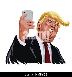 Donald Trump e Social Media Ritratto di vettore Cartoon caricatura illustrazione Illustrazione Vettoriale