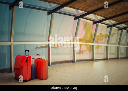 Pila di viaggio bagagli nel terminal dell'aeroporto Foto Stock